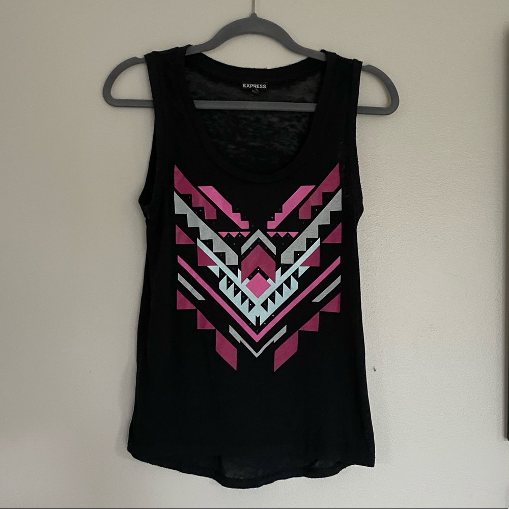 Express Aztec Tribal Print Black Tank Top XS